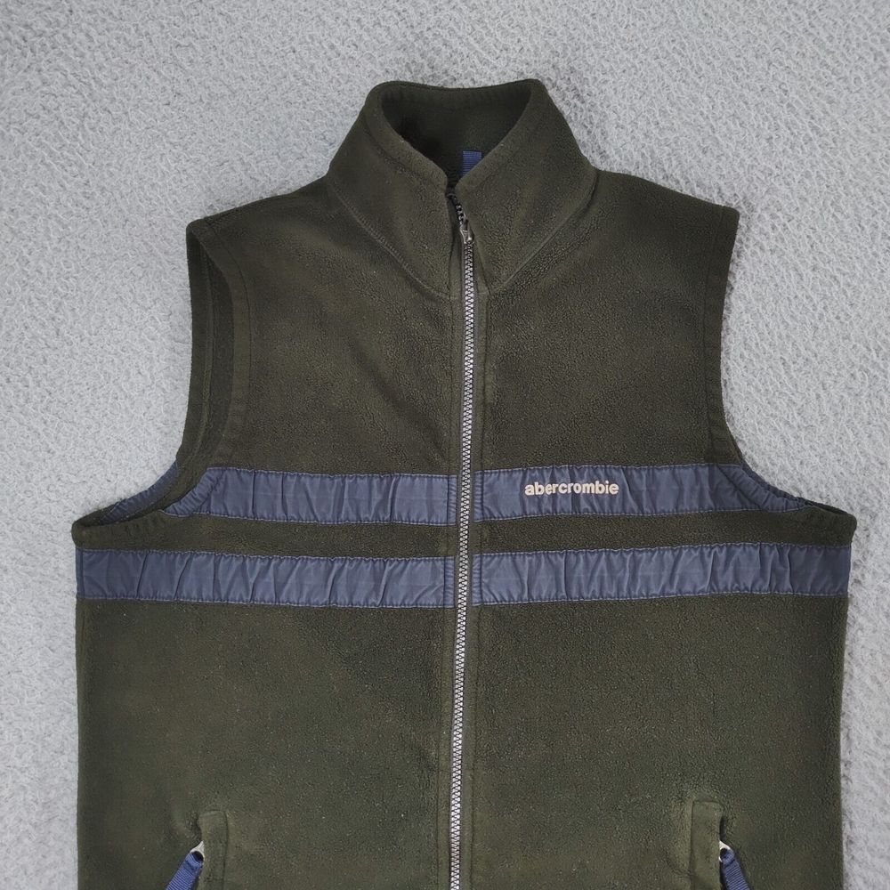 Vtg Abercrombie & Fitch Fleece Vest Mens XL Olive Green Full Zip Spellout - Picture 3 of 16